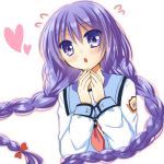  1girl angel_beats! braid hisako_(angel_beats!) irie_(angel_beats!) long_hair nananeko purple_hair school_uniform twin_braids twintails violet_eyes 