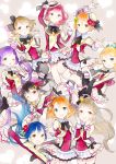  6+girls anco_(melon85) ayase_eli blonde_hair blue_eyes blue_hair bow brown_eyes brown_hair earrings green_eyes hair_bow hat hoshizora_rin jacket jewelry koizumi_hanayo kousaka_honoka long_hair long_sleeves love_live!_school_idol_project matching_outfit minami_kotori multiple_girls nishikino_maki one_eye_closed open_mouth orange_hair purple_hair redhead short_hair side_ponytail skirt smile sonoda_umi toujou_nozomi twintails violet_eyes wink yazawa_nico yellow_eyes 