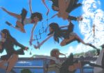  akinbo_(hyouka_fuyou) brown_hair diving long_hair money multiple_girls original panties reaching school_uniform skirt underwear 