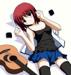  1girl acoustic_guitar angel_beats! blush guitar instrument iwasawa redhead short_hair skirt smile solo thighhighs yanagi_wakana 
