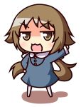  1girl :3 blue_dress brown_eyes brown_hair chibi dress hands_up kukku long_hair mikakunin_de_shinkoukei mitsumine_mashiro open_mouth ponytail simple_background smile solo tagme white_background 