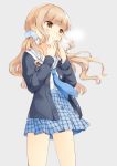  1girl brown_eyes brown_hair long_hair natsu_(natume0504) necktie original school_uniform simple_background skirt solo sweater twintails 