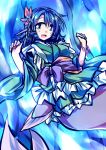  1girl blue_eyes blue_hair bracelet drill_hair hemogurobin_a1c jewelry looking_at_viewer mermaid monster_girl open_mouth short_hair smile solo tail touhou wakasagihime 