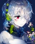 1boy cymphonia hair_over_one_eye headphones kagerou_project konoha_(kagerou_project) red_eyes short_ponytail silver_hair 