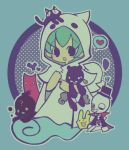  black_cat carbuncle_(puyopuyo) cat ekoro ghost ghost_costume ghost_tail green_hair heart klug puyopuyo puyopuyo_7 puyopuyo_fever puyopuyo_fever_2 ramune_(ramu33) rei-kun stuffed_animal stuffed_toy yu-chan 