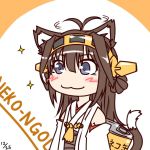  1girl :3 animal_ears blue_eyes blush_stickers cat_ears cat_tail chibi detached_sleeves hairband homura_(silver_blaze) kantai_collection kemonomimi_mode kongou_(kantai_collection) nontraditional_miko smile solo sparkle tail translation_request 