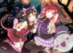  2girls animal_ears bat_wings black_hair blush bow cozyquilt elbow_gloves fake_animal_ears fake_tail gloves hair_bow hairband halloween long_hair looking_at_viewer love_live!_school_idol_project multiple_girls nishikino_maki open_mouth pumpkin red_eyes redhead short_hair skirt smile star tears thigh-highs twintails violet_eyes wings yazawa_nico 