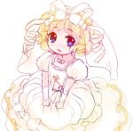  1girl alternate_costume amo blonde_hair blue_eyes blush bridal_veil dress elbow_gloves gloves hair_ribbon jewelry looking_at_viewer medicine_melancholy necklace open_mouth ribbon solo touhou veil wedding_dress white_gloves 