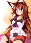  1girl animal_ears blush breasts brown_hair cleavage dress fang green_eyes highres imaizumi_kagerou jewelry koha large_breasts long_hair long_sleeves solo tail touhou wolf_ears wolf_tail 
