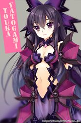  1girl armor armored_dress breasts dark_persona date_a_live gradient_eyes hair_ribbon multicolored_eyes purple_hair ribbon trianon yatogami_tooka 