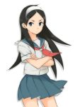  1girl black_hair blue_eyes crossed_arms ekra hairband kitsu_chiri long_hair looking_at_viewer neckerchief sayonara_zetsubou_sensei school_uniform serafuku skirt solo 