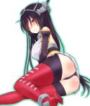  1girl ass ayamoto black_hair black_panties blush breasts elbow_gloves gloves headgear kantai_collection long_hair nagato_(kantai_collection) panties personification red_eyes skirt solo thighhighs underwear upskirt 