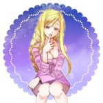  1girl alicia_florence aria blonde_hair breasts cleavage large_breasts long_hair smile solo tomomi_(mltplus) violet_eyes 