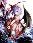  &gt;:o :o bat_wings blue_hair dress frilled_dress frills jewelry mo-a-i red_eyes remilia_scarlet short_hair spear_the_gungnir touhou weapon wings wrist_cuffs 