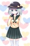  1girl bow contemporary green_eyes hat hat_bow heart komeiji_koishi satoimoya school_uniform solo thigh-highs third_eye touhou white_hair white_legwear 