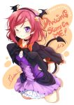  1girl artist_name black_gloves character_name choker demon_tail elbow_gloves gloves hair_ornament hairband head_wings highres looking_at_viewer love_live!_school_idol_project mocha_(naturefour) nishikino_maki one_eye_closed redhead short_hair skirt smile solo star_hair_ornament tail violet_eyes wink 