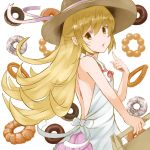  1girl blonde_hair doughnut dress hat hazama_aida long_hair monogatari_(series) nisemonogatari oshino_shinobu pointy_ears yellow_eyes 