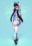  adjusting_glasses bangs black_hair glasses hoodie koi_drake mechanical_arm necktie original school_uniform shoes skirt smile thigh-highs violet_eyes 