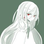  1boy afuro_terumi earrings fingernails green_background inazuma_eleven inazuma_eleven_(series) jewelry long_fingernails long_hair male monochrome nail_polish red_eyes red_nails simple_background solo spot_color ui97 