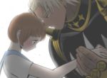  1boy 1girl blonde_hair brown_hair couple gamagoori_ira haruta_(h-oh) holding_hands kill_la_kill mankanshoku_mako short_hair uniform 