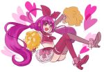  1girl bow cosplay cure_happy cure_melody cure_melody_(cosplay) frills hair_bow heart hoshizora_miyuki long_hair magical_girl marblewars midriff navel open_mouth pink_eyes pink_hair precure skirt smile smile_precure! solo suite_precure thigh-highs 