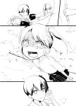  bow_(weapon) comic crying crying_with_eyes_open flying highres kaga_(kantai_collection) kantai_collection launching meet monochrome ocean sky tears weapon zuikaku_(kantai_collection) 