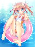  1girl animal_ears barefoot brown_hair casual_one-piece_swimsuit dog_days dog_ears green_eyes hlz innertube long_hair one-piece_swimsuit rebecca_anderson swimsuit twintails 