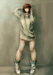  1girl boots brown_eyes brown_hair highres jittsu original smile solo sweater_dress 