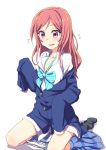  1girl blush clearite love_live!_school_idol_project nishikino_maki open_mouth oversized_clothes redhead school_uniform short_hair sleeves_past_wrists solo violet_eyes younger 