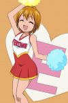  1girl brown_hair cheering cheerleader closed_eyes clothes_writing dress eyelashes futari_wa_precure happy looking_at_viewer manji_(tenketsu) misumi_nagisa open_mouth pom_poms precure short_hair sketch smile solo tagme 