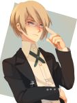  1boy adjusting_glasses ai-wa blonde_hair blue_eyes dangan_ronpa formal glasses male necktie solo suit togami_byakuya 