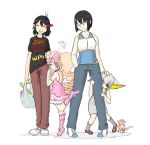  4girls age_regression arm_hug artist_request black_hair blonde_hair blue_eyes casual child drill_hair family hand_in_pocket happy harime_nui hiding kill_la_kill kiryuuin_ragyou kiryuuin_satsuki matoi_ryuuko multiple_girls out_of_character rainbow_hair red_eyes smile twin_drills younger 