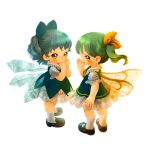  2girls blue_eyes blue_hair bow brown_eyes child cirno daiyousei dress fairy_wings green_hair hair_bow ice ice_wings lace loafers mary_janes multiple_girls shoes side_ponytail smile souri touhou wings young 