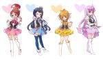  1boy 3girls asahina_aoi blue_eyes blue_hair blue_legwear blue_skirt boots braid brown_eyes brown_hair color_connection cosplay crossdressinging crown cure_fortune cure_fortune_(cosplay) cure_honey cure_honey_(cosplay) cure_lovely cure_lovely_(cosplay) cure_princess cure_princess_(cosplay) dangan_ronpa earrings elbow_gloves fingerless_gloves fujisaki_chihiro gloves hair_ornament happinesscharge_precure! jewelry kirigiri_kyouko long_hair magical_girl maizono_sayaka mg_kurino multiple_girls one_eye_closed open_mouth pink_eyes ponytail precure purple_hair short_hair single_braid skirt smile thigh_boots thighhighs trap upper_teeth v violet_eyes white_background wink wrist_cuffs zettai_ryouiki 