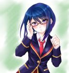  1girl bespectacled blue_hair blush everythinghoney girlfriend_(kari) glasses hibara_eiko necktie school_uniform short_hair solo violet_eyes 