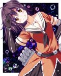  1girl brown_eyes brown_hair elbow_gloves gloves kantai_collection looking_at_viewer personification school_uniform sendai_(kantai_collection) serafuku skirt smile solo twintails utsurogi_angu 
