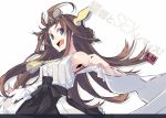  1girl ahoge bare_shoulders brown_hair cover cover_page detached_sleeves double_bun doujin_cover hair_ornament hairband headgear japanese_clothes kantai_collection kongou_(kantai_collection) long_hair nontraditional_miko open_mouth personification shigure_(crimsonlover) smile 