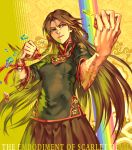  1girl alternate_costume chinese_clothes hong_meiling long_hair martial_arts momijigari rainbow tattoo the_embodiment_of_scarlet_devil touhou yellow_background 