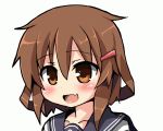  1girl ? animated animated_gif blush brown_eyes brown_hair error_musume fang girl_holding_a_cat_(kantai_collection) hair_ornament hairclip hat ikazuchi_(kantai_collection) kantai_collection oshiruko_(uminekotei) personification short_hair sneezing solo tears 