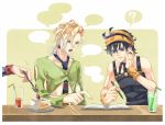  3boys black_hair blonde_hair cake food food_themed_clothes fork guido_mista jojo_no_kimyou_na_bouken multiple_boys narancia_ghirga necktie pannacotta_fugo tsubasuke violet_eyes 