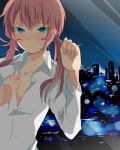  1boy blue_eyes blurry blush bokeh cityscape depth_of_field inazuma_eleven_(series) inazuma_eleven_go kirino_ranmaru long_hair male night pink_hair shirota69 solo twintails window 