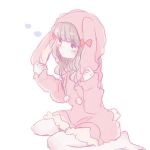  1girl animal_costume animal_ears animal_hood brown_eyes brown_hair bunny_costume hisanuma_sayu hood long_hair nagatsuki_(b_612) nagi_no_asukara rabbit_ears sitting wariza 