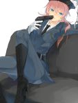  1boy blue_eyes boots cuffs gloves gun handcuffs high_heels inazuma_eleven_(series) inazuma_eleven_go kirino_ranmaru long_hair male necktie pink_hair police police_uniform shirota69 sitting solo twintails uniform weapon white_background white_gloves 