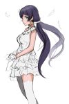  1girl black_hair blue_eyes breasts dress feathers frilled_dress frills gloves long_hair love_live!_school_idol_project low_twintails pas_(paxiti) scrunchie solo thigh-highs toujou_nozomi twintails white_legwear work_in_progress 