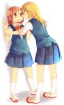  2girls blush hachiko_(hati12) long_hair multiple_girls school_uniform short_hair skirt tagme yuri 