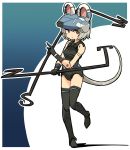  1girl animal_ears dowsing_rod gloves grey_hair mouse_ears mouse_tail nazrin red_eyes robot_joints short_hair solo tail thigh-highs touhou yudepii 