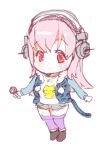  1girl blush breasts cat_tail chibi headphones long_hair lowres nitroplus open_mouth pink_hair red_eyes solo super_sonico tail zimbabwefumi 