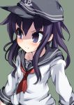  &gt;:t 1girl akatsuki_(kantai_collection) hat highres kantai_collection personification pouty_lips purple_hair samoore school_uniform serafuku violet_eyes 