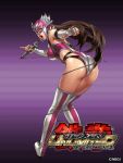  1girl alternate_costume ass bare_shoulders black_panties boots breasts brown_eyes brown_hair cable elbow_gloves elbow_pads entangled fingerless_gloves gloves jaycee julia_chang leotard long_hair microphone namco panties pinky_out pointing solo tekken tekken_3 tekken_4 tekken_5_(dark_resurrection) tekken_7 tekken_tag_tournament_2 thigh-highs thigh_boots underwear wrestling_outfit yamashita_shun&#039;ya 