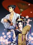  1boy 1girl black_hair drawing_sword eyeliner facepaint fan folding_fan geisha hair_ornament hair_stick hand_on_hilt headgear japanese_clothes katana kawano_takuji kazama_jin kazama_jun kimono lipstick makeup mother_and_son namco official_art oriental_umbrella petals pipe sarashi short_hair sword tekken tekken_2 tekken_3 tekken_4 tekken_5_(dark_resurrection) tekken_7 tekken_tag_tournament tekken_tag_tournament_2 umbrella weapon 